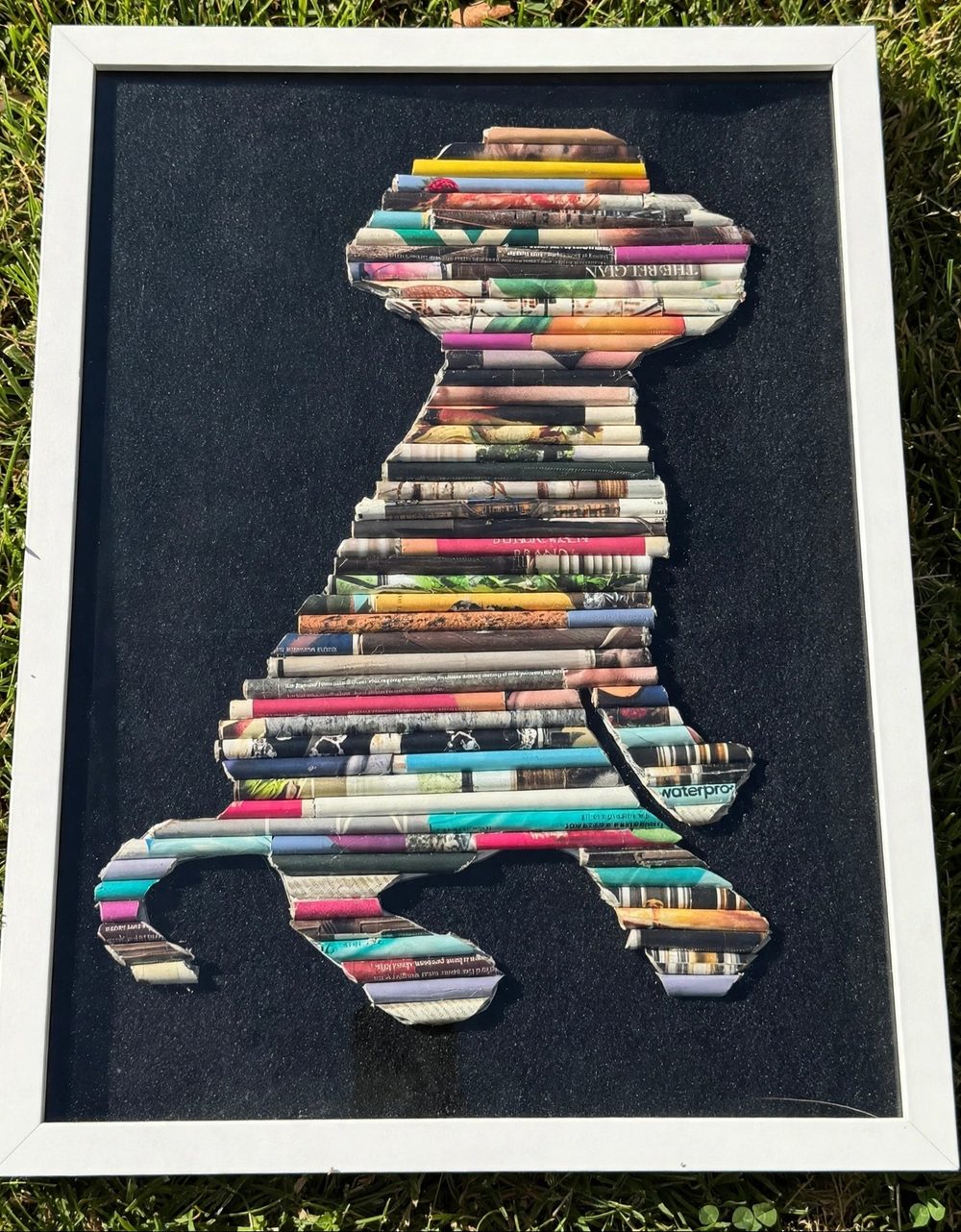 Framed magazine-roll dachshund art