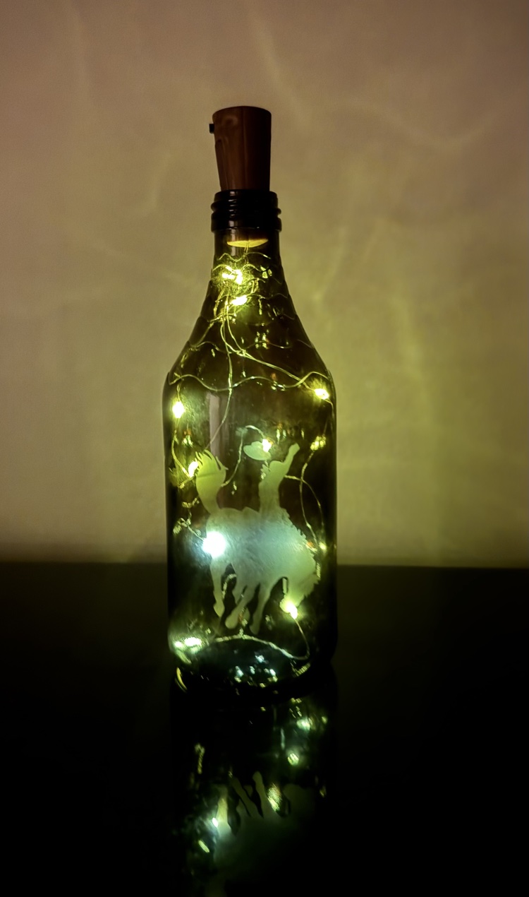 Warm gold light-up etched bottle