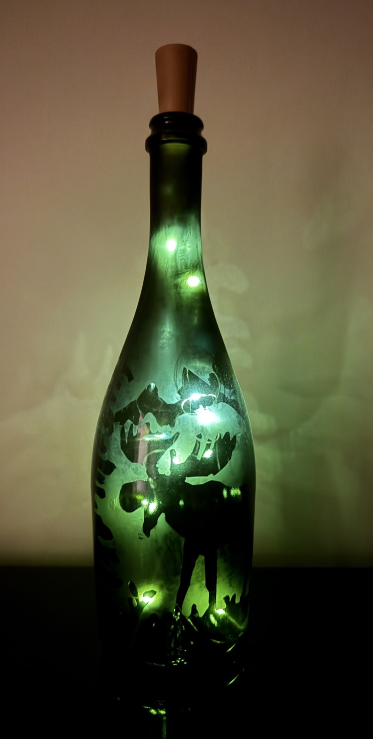 Green light-up etched bottle