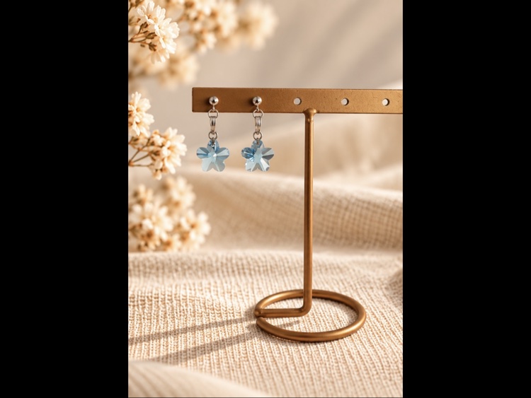 Blue Swarovski crystal flower stud earrings