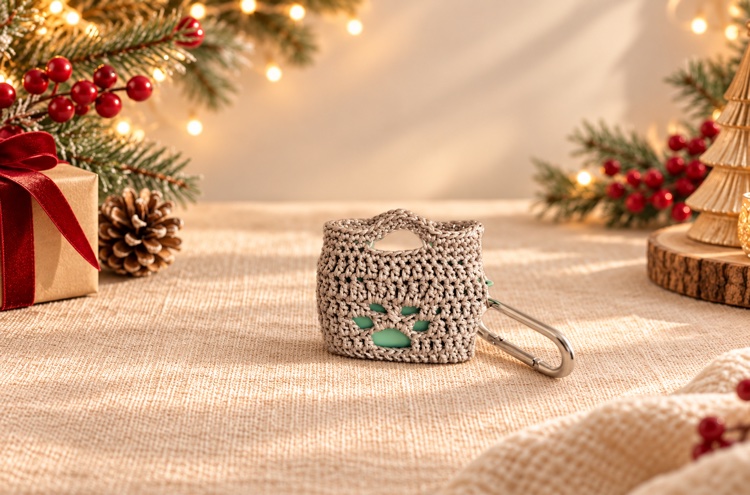 Mini crochet bag with paw print and clip