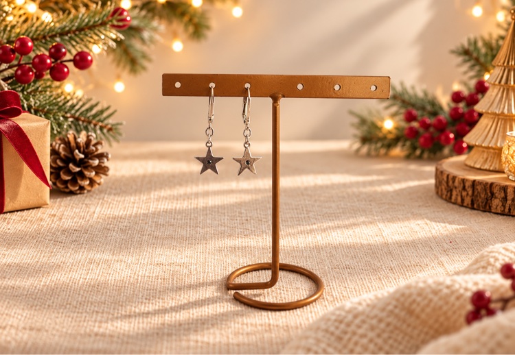 Silver star dangle earrings